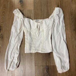 Reformation White Coquette Peasant Style Isadora Blouse Top Size 0